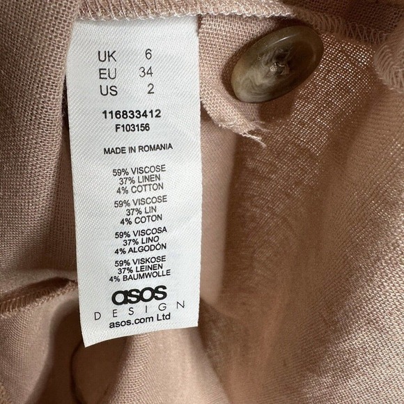 NWT Asos Design Linen Blend Double-Breasted Open Back Romper Women's Tan Size 2 - Picture 4 of 4